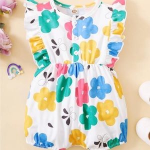 Baby Floral Print Ruffle Trim Romper